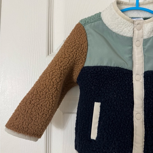 Old Navy Kids Sherpa Colorblock Jacket - Brown, Green, Navy - Picture 2 of 5